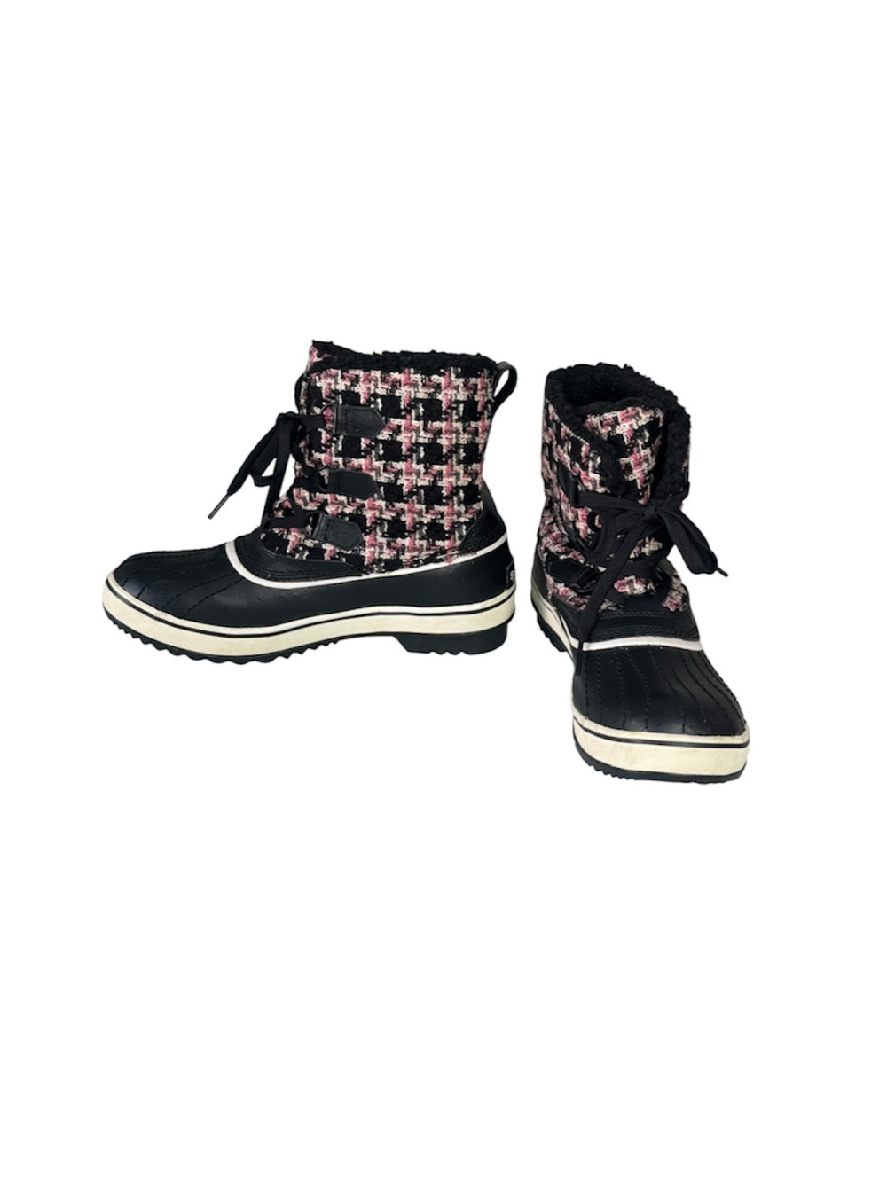 SOREL Women's Tivoli Multi-color Houndstooth Black Short Booties US 8.5